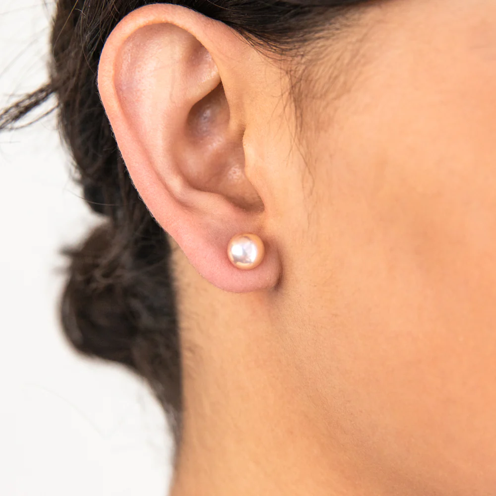 Sterling Silver Light Pink Freshwater Pearl Stud Earrings - Image 2