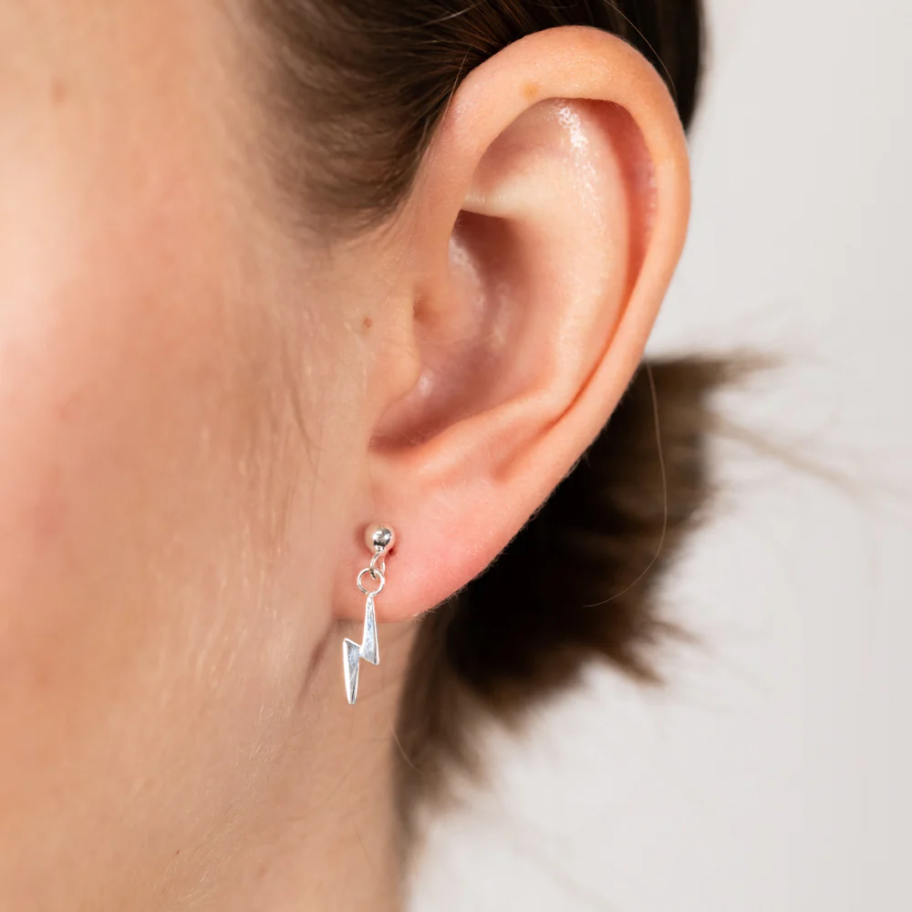 Sterling Silver Lightning Bolt Drop Earrings - Image 2