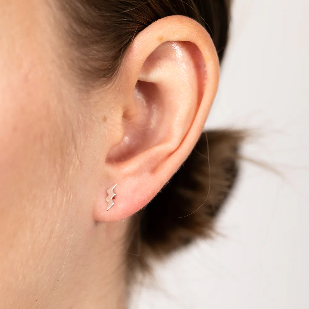 Sterling Silver Lightning Bolt Stud Earrings - Image 2