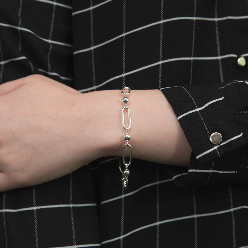 Sterling Silver Link And Ball Fancy 19cm Bracelet - Image 3