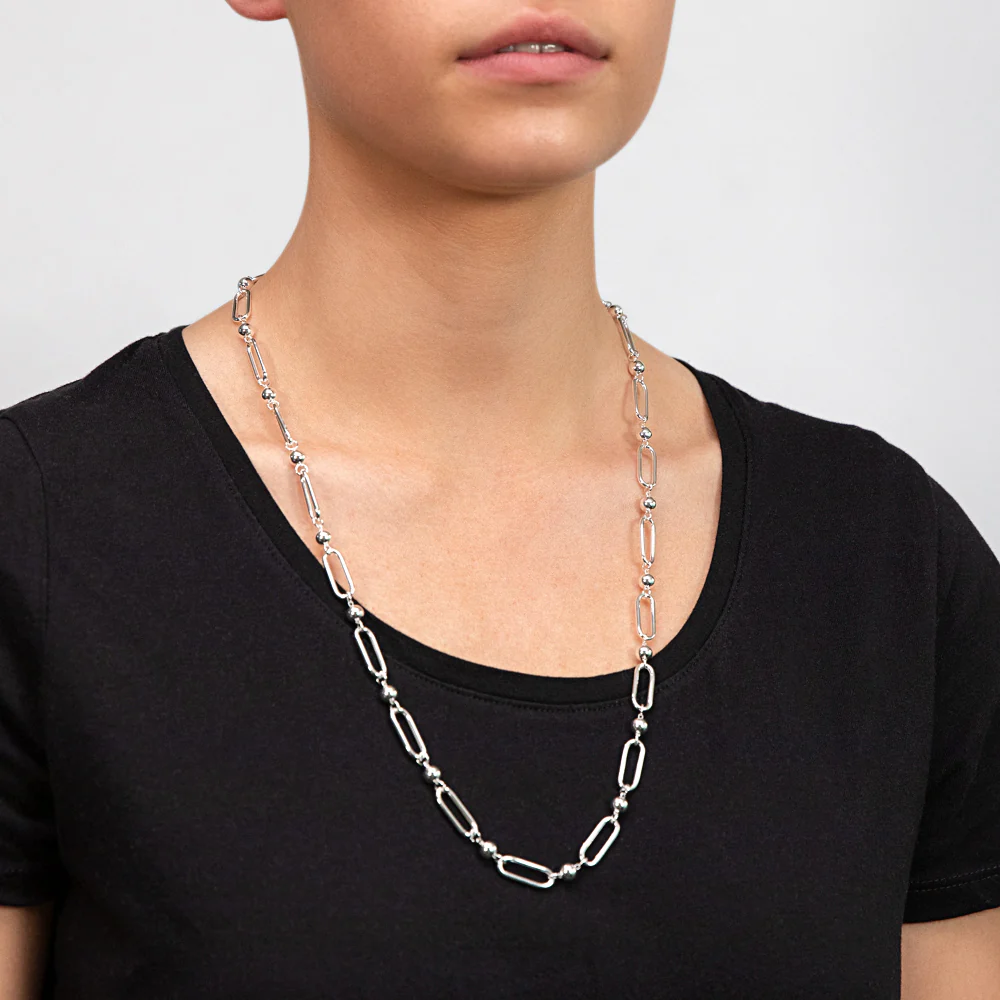Sterling Silver Link And Ball Fancy 70cm Chain - Image 3