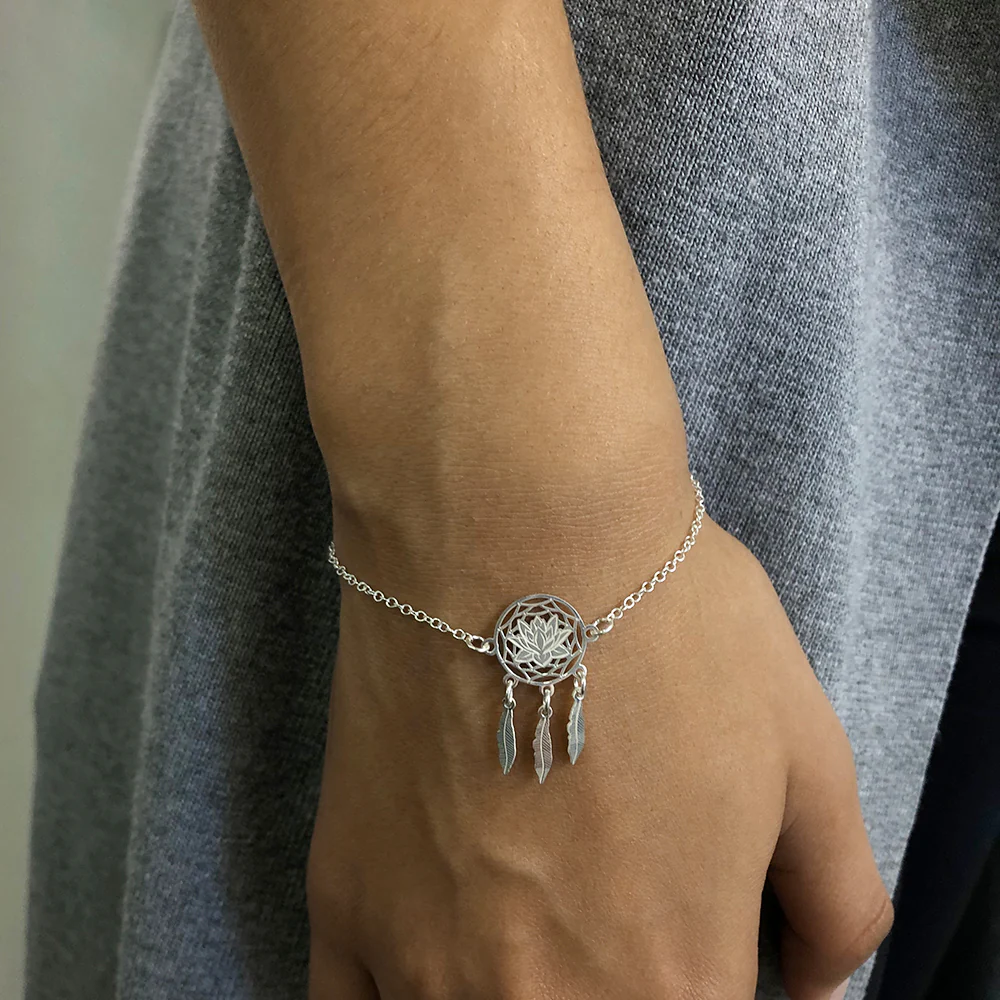Sterling Silver Lotus Dream Catcher 19cm Bracelet - Image 3