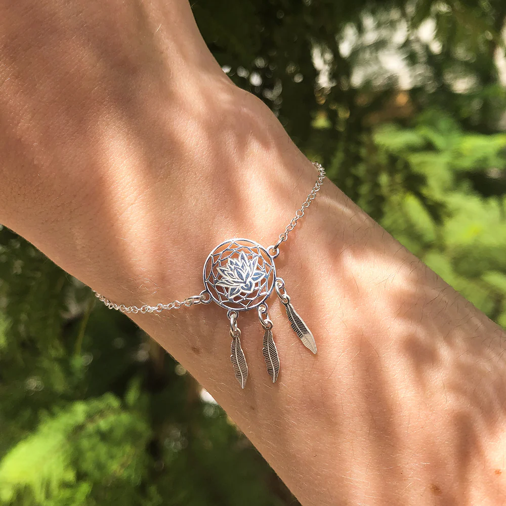 Sterling Silver Lotus Dream Catcher 19cm Bracelet - Image 4