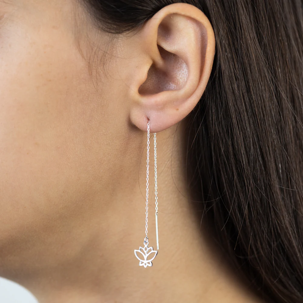 Sterling Silver Lotus Threader Drop Earrings - Image 2