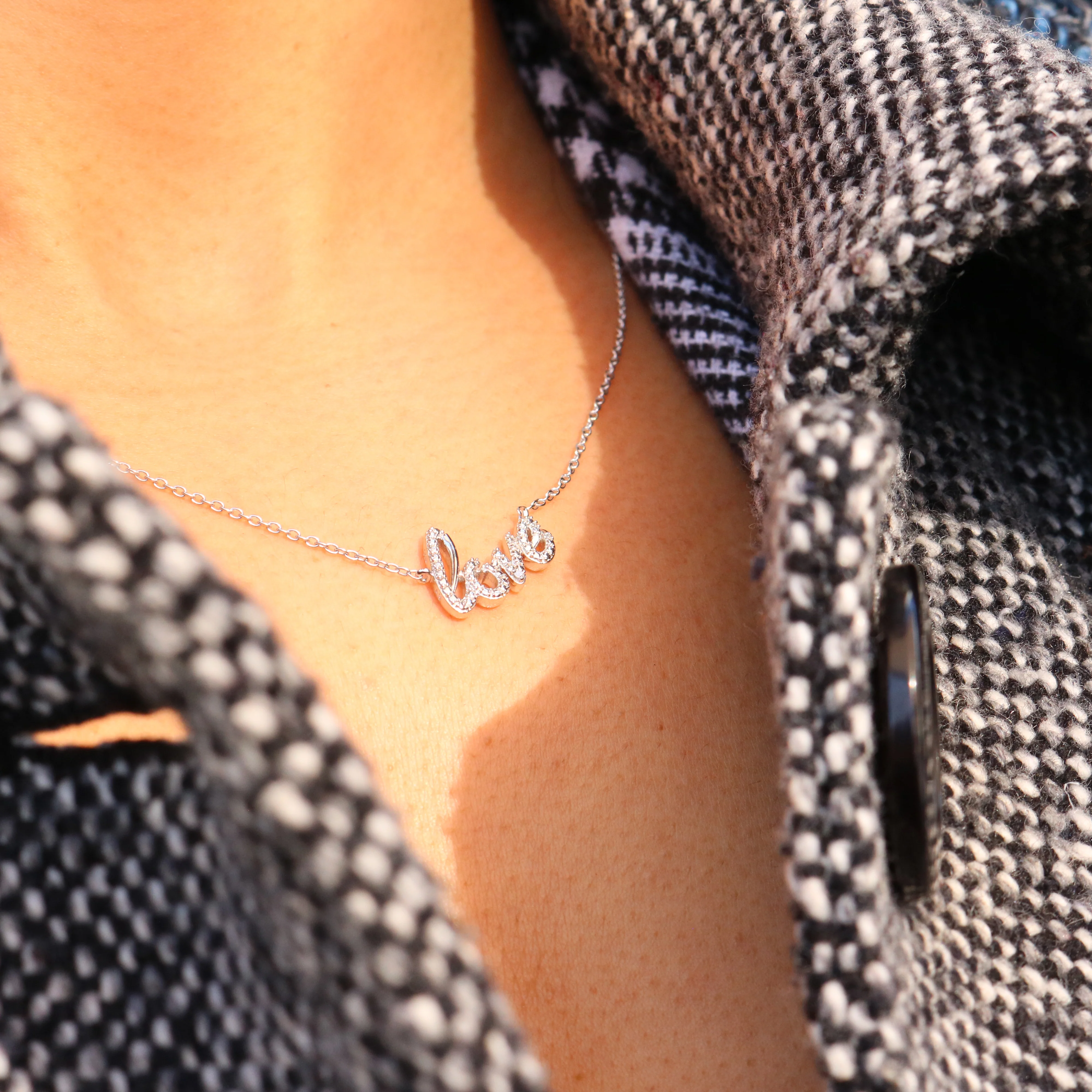 Sterling Silver Love Diamond Pendant with 1 Brilliant Cut Diamond on 45cm Chain - Image 2