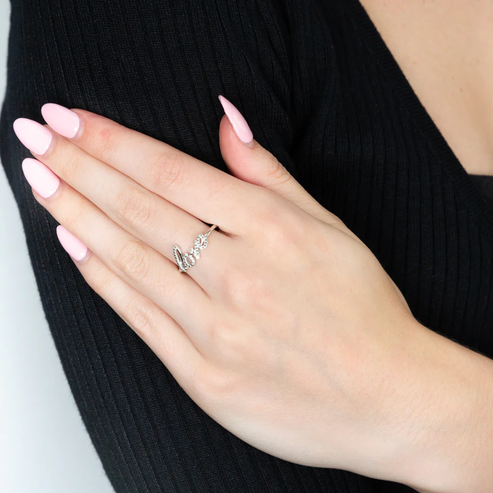 Sterling Silver Love Diamond Ring with 1 Brilliant Cut Diamond - Image 4