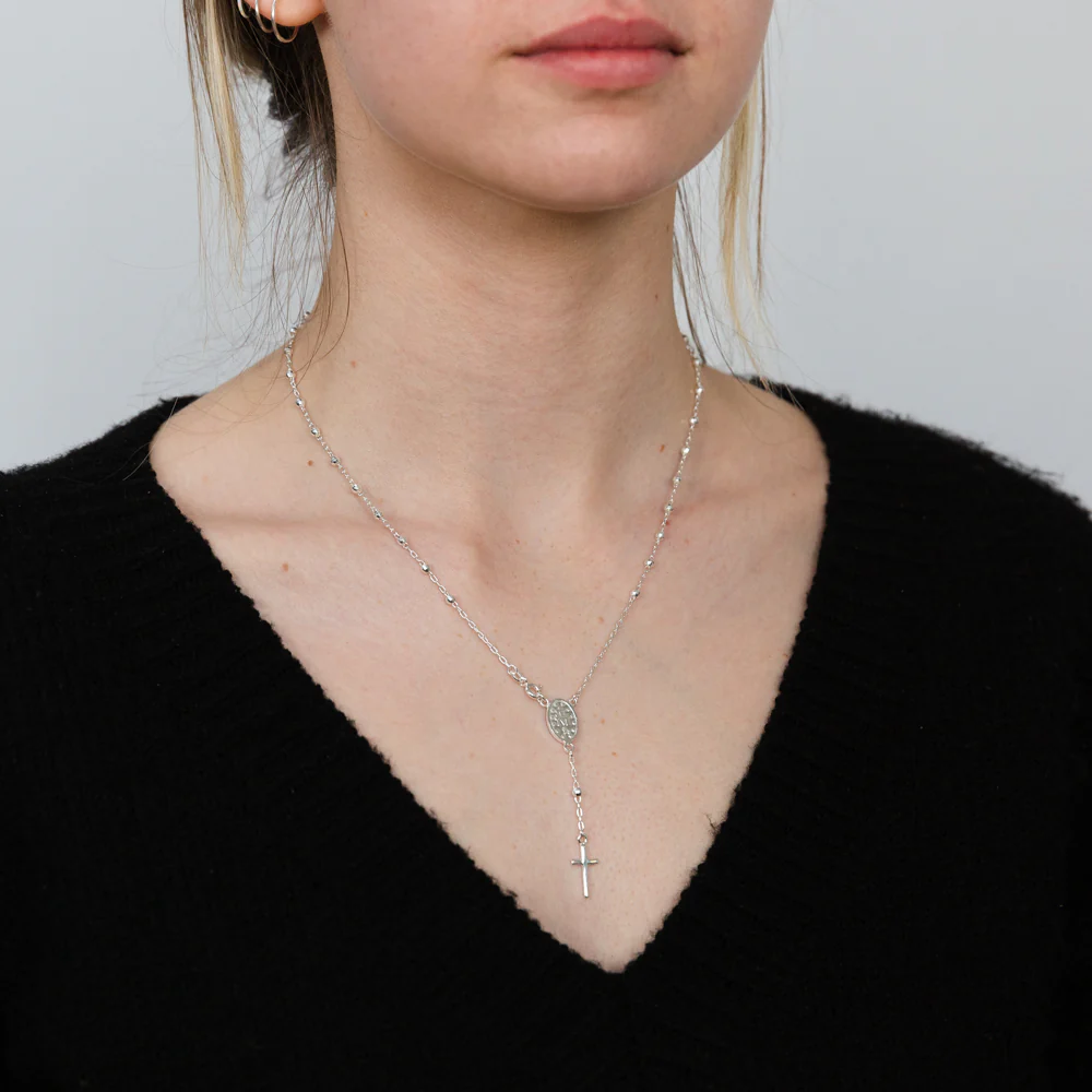 Sterling Silver Madonna And Cross Rosary 45cm Chain - Image 3