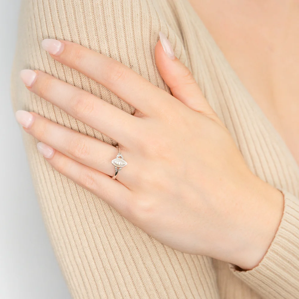 Sterling Silver Marquise Shaped Diamond Ring - Image 3