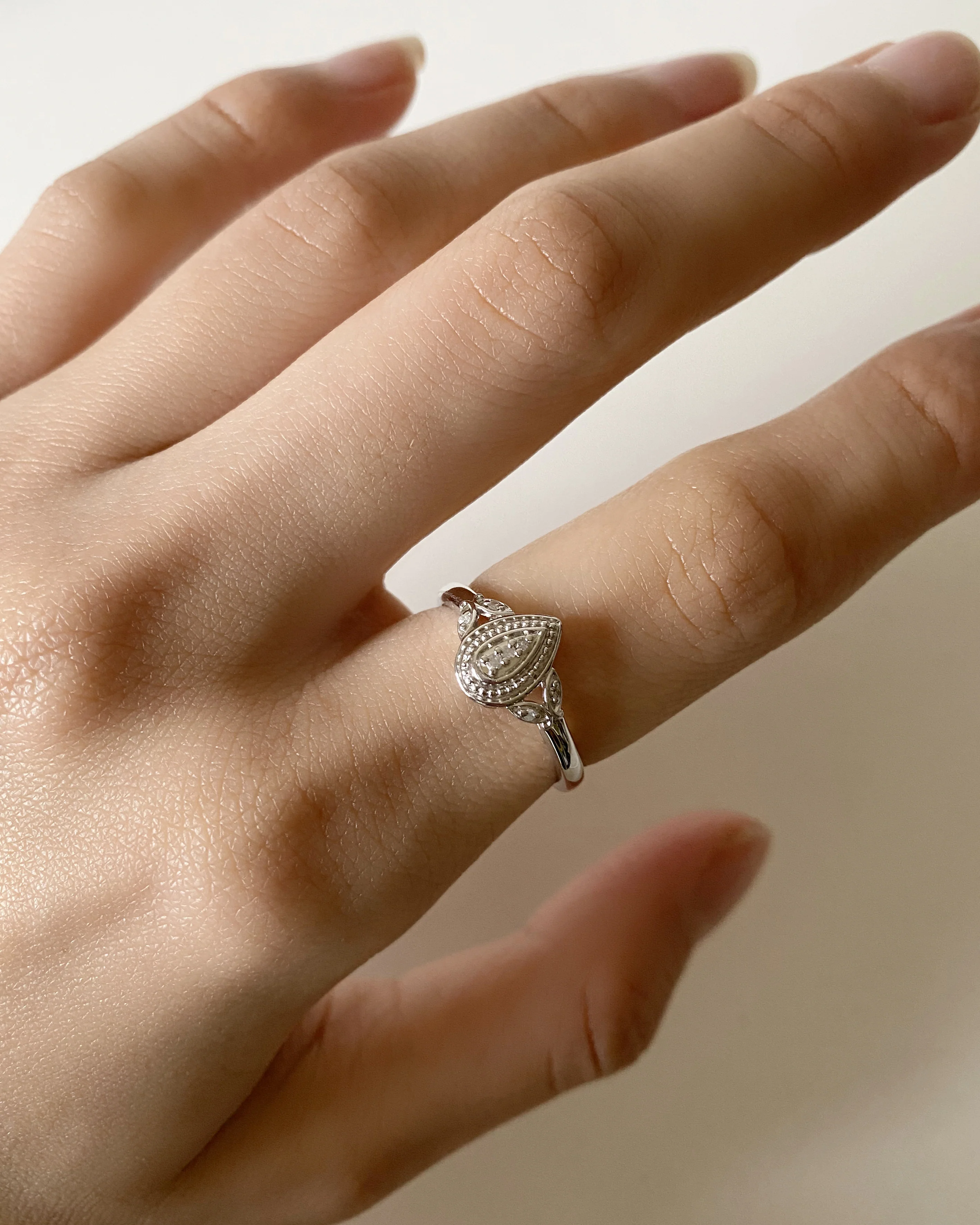 Sterling Silver Marquise Shaped Diamond Ring - Image 3