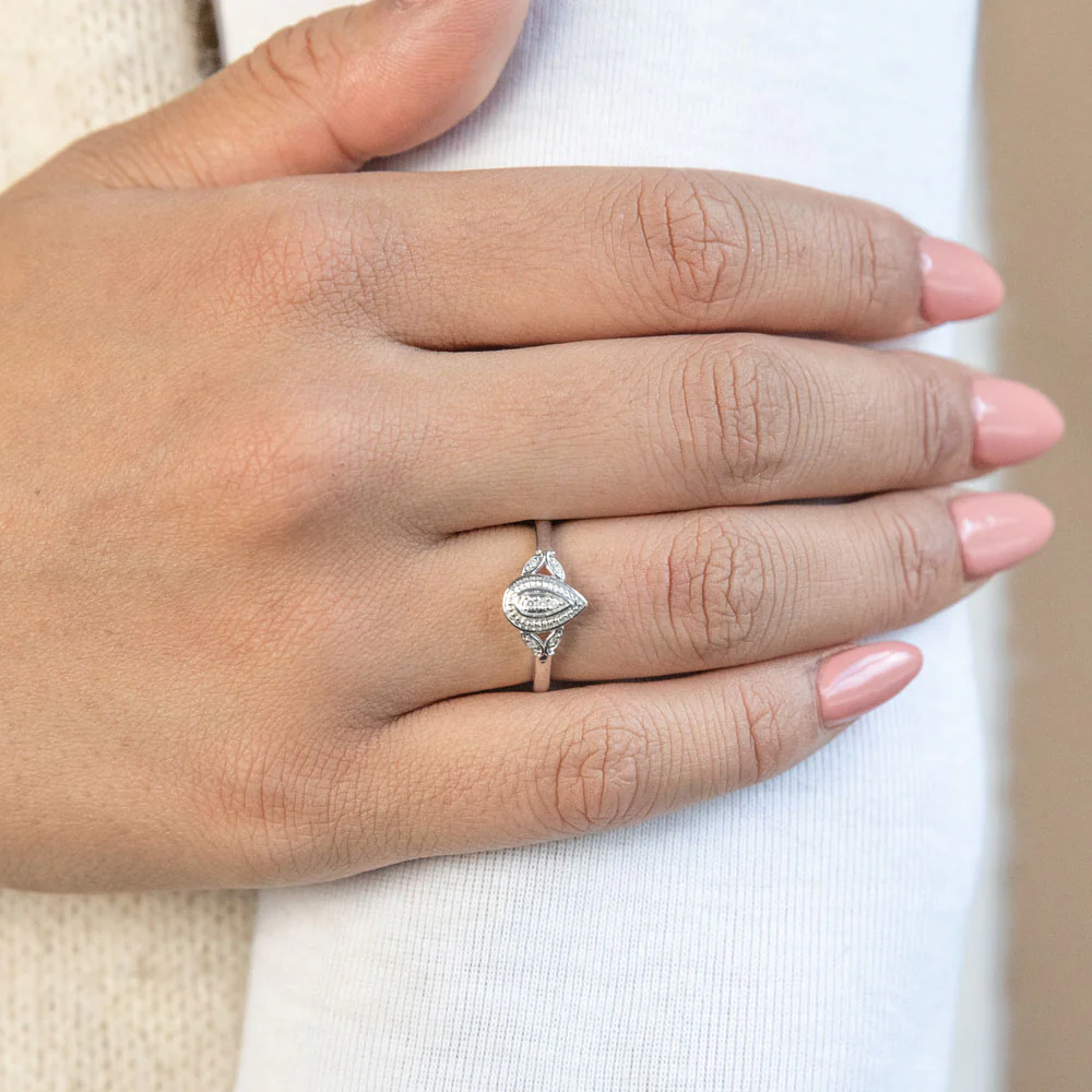 Sterling Silver Marquise Shaped Diamond Ring - Image 5