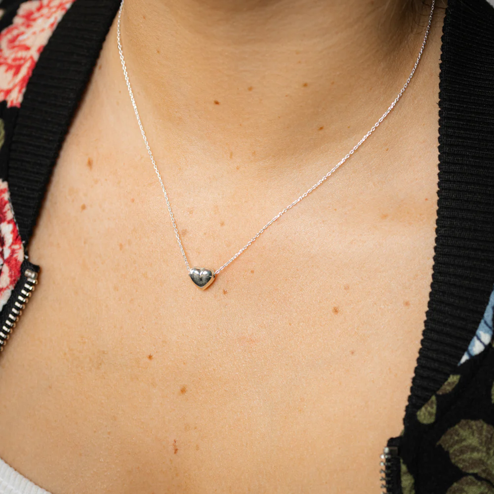 Sterling Silver Mini Puffed Heart Pendant on Chain - Image 2