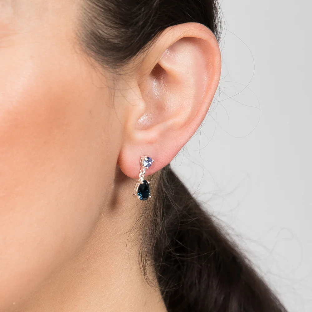 Sterling Silver Montana Crystal and Light Sapphire Drop Earrings - Image 2