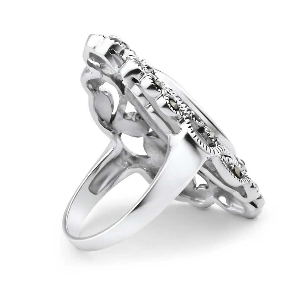 Sterling Silver Mother Of Pearl and Marcasite Ring - Image 2