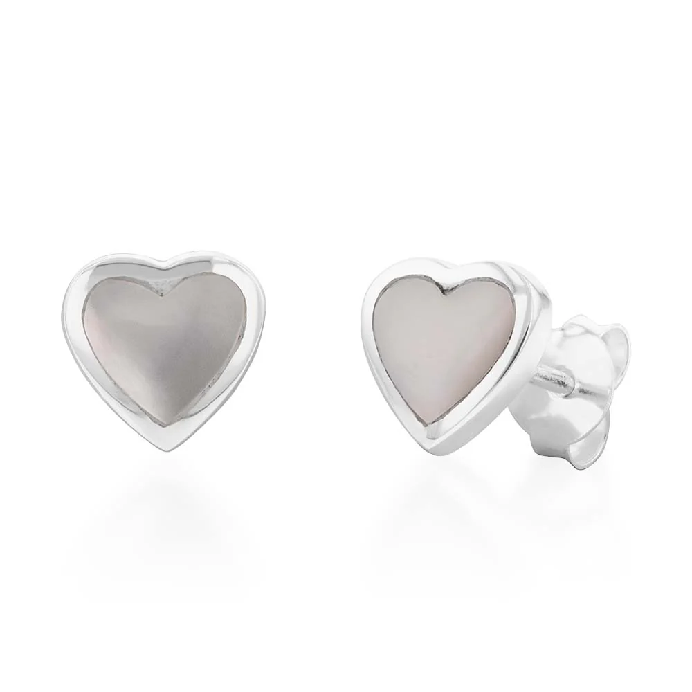 Sterling Silver Mother of Pearl Pendant and Earring Heart Set on 45cm Chain - Image 4