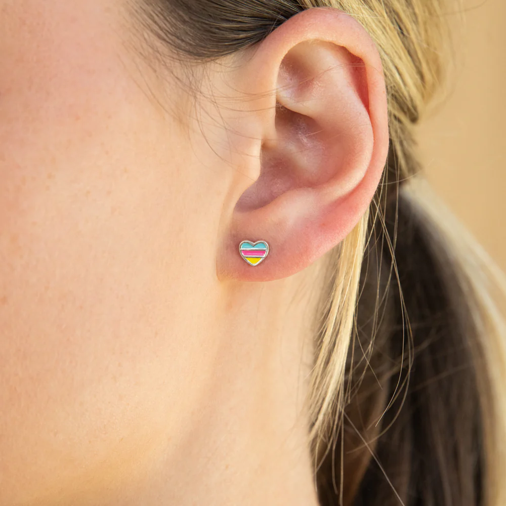 Sterling Silver Multi Colour Enamel Heart Stud Earrings - Image 2