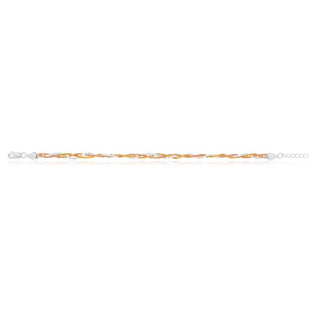 Sterling Silver Multi Strand Three Tone Gold Plated Braided Bracelet - Image 2