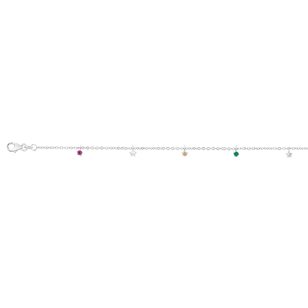 Sterling Silver Multicolor Zirconia Charm 27cm Anklet - Image 2