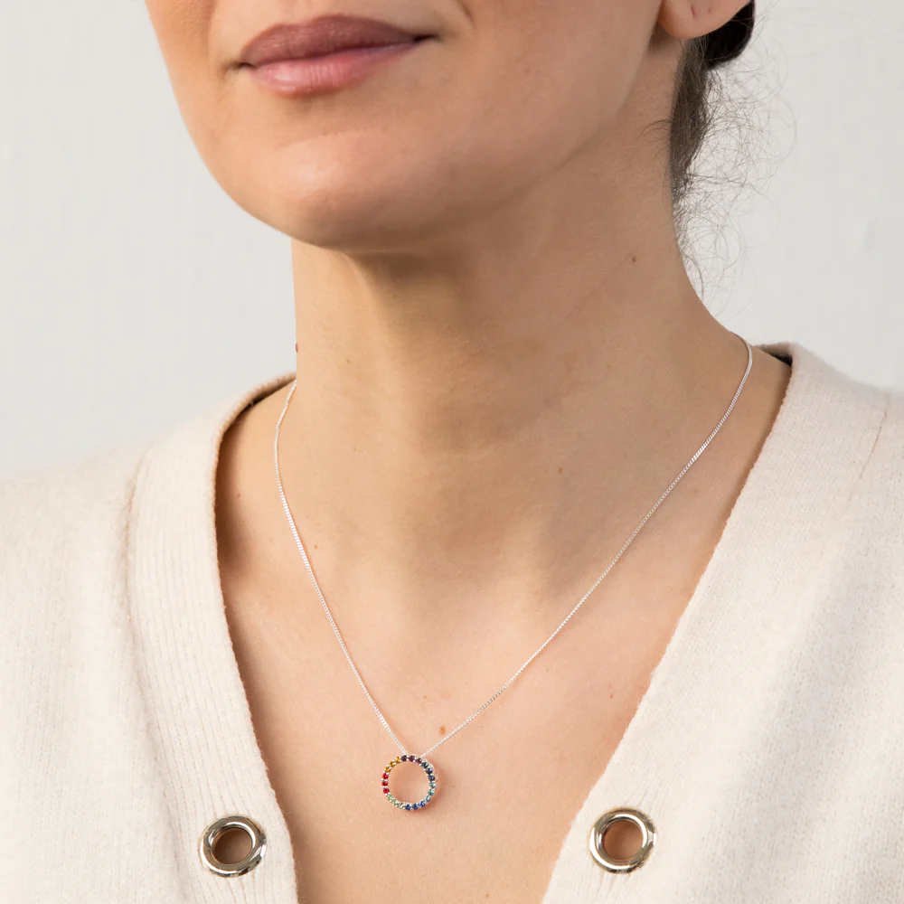 Sterling Silver Multicolour Crystals Circle Of Life Pendant On 45cm Chain - Image 2