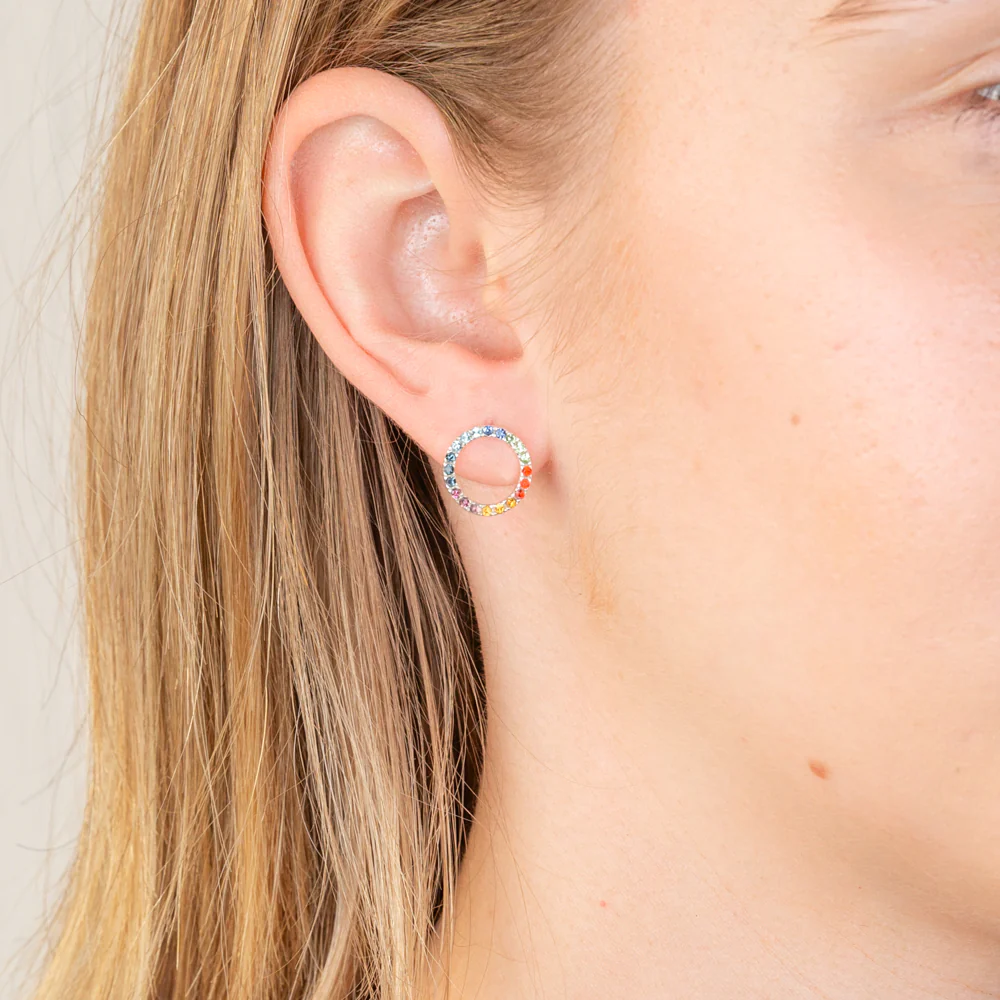 Sterling Silver Multicolour Crystals Circle Of Life Stud Earrings - Image 2