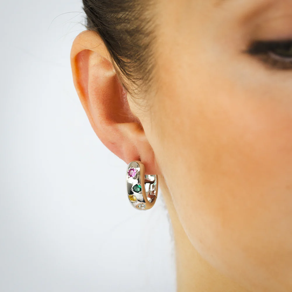 Sterling Silver Multicolour Cubic Zirconia Sleeper Earrings - Image 2