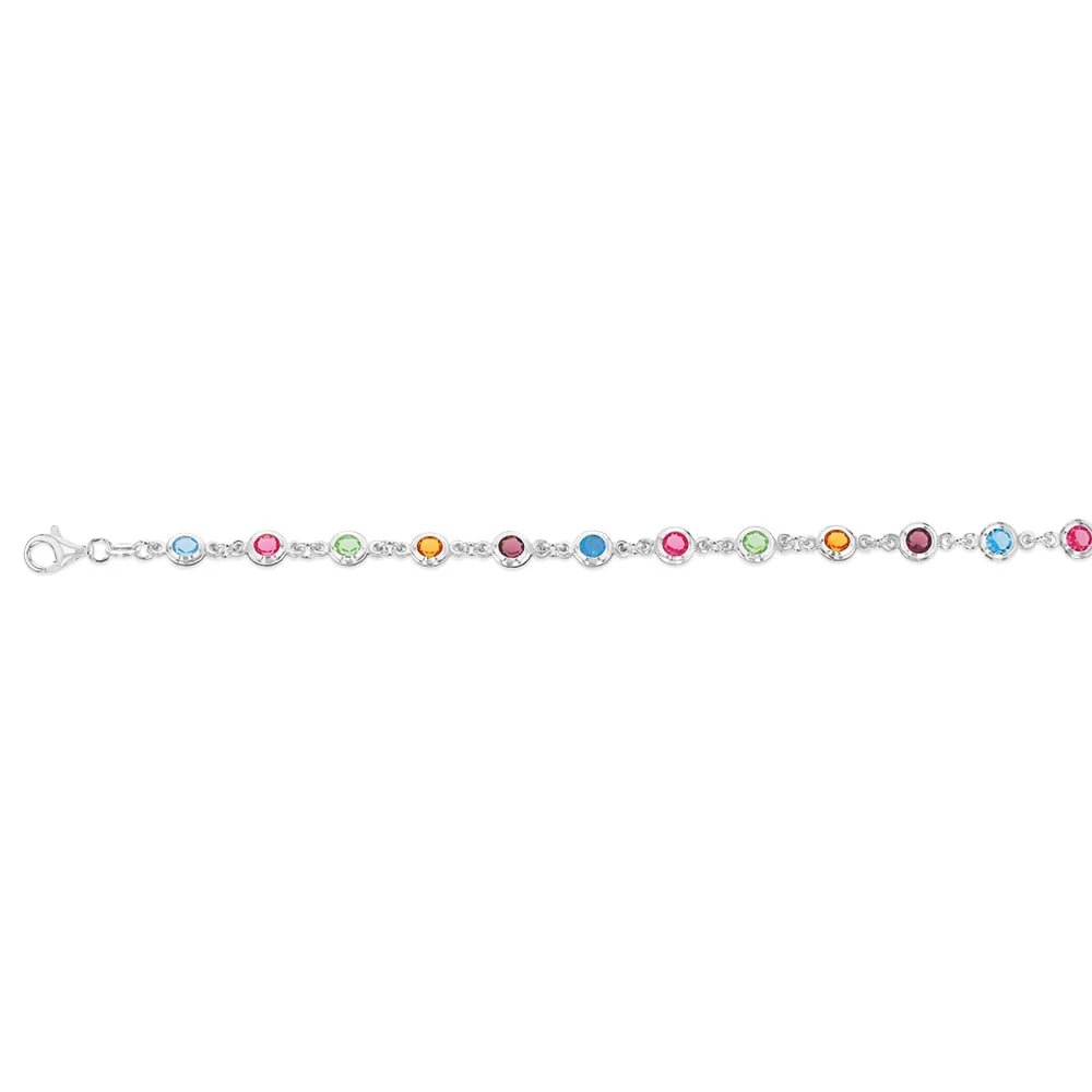 Sterling Silver Multicolour Stones 19cm Bracelet - Image 2