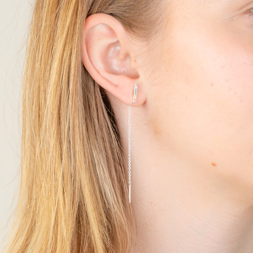 Sterling Silver Multicolour Zirconia Threader Earrings - Image 2