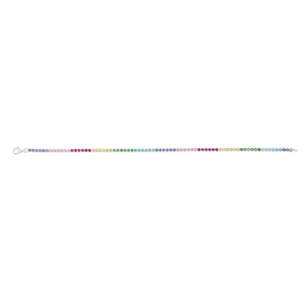 Sterling Silver Multicoloured Cubic Zirconia 2.5mm Tennis 19cm Bracelet - Image 2