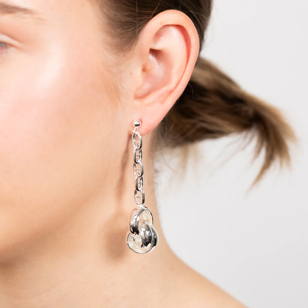 Sterling Silver Multiple Circles On Anchor Chain Drop Earrings - Image 2