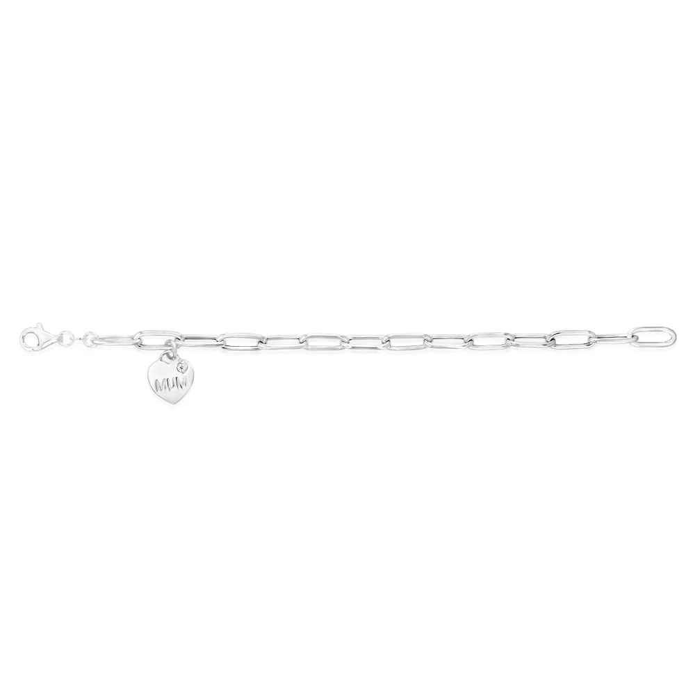 Sterling Silver Mum Heart Charm Paperclip 19cm Bracelet - Image 2