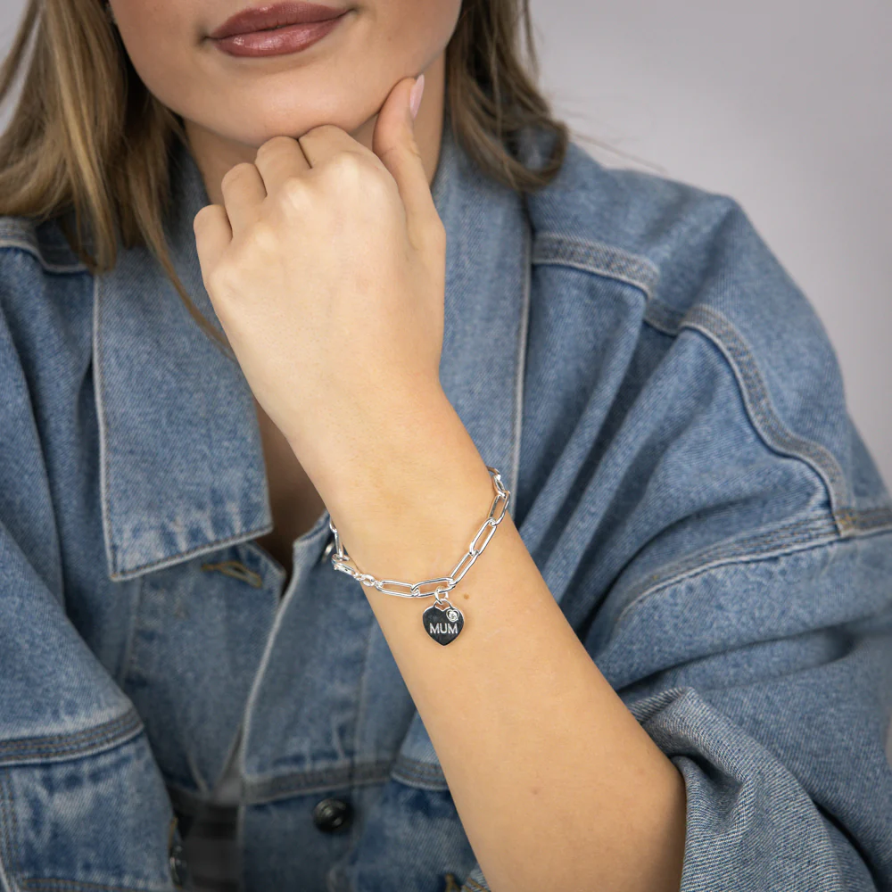 Sterling Silver Mum Heart Charm Paperclip 19cm Bracelet - Image 3