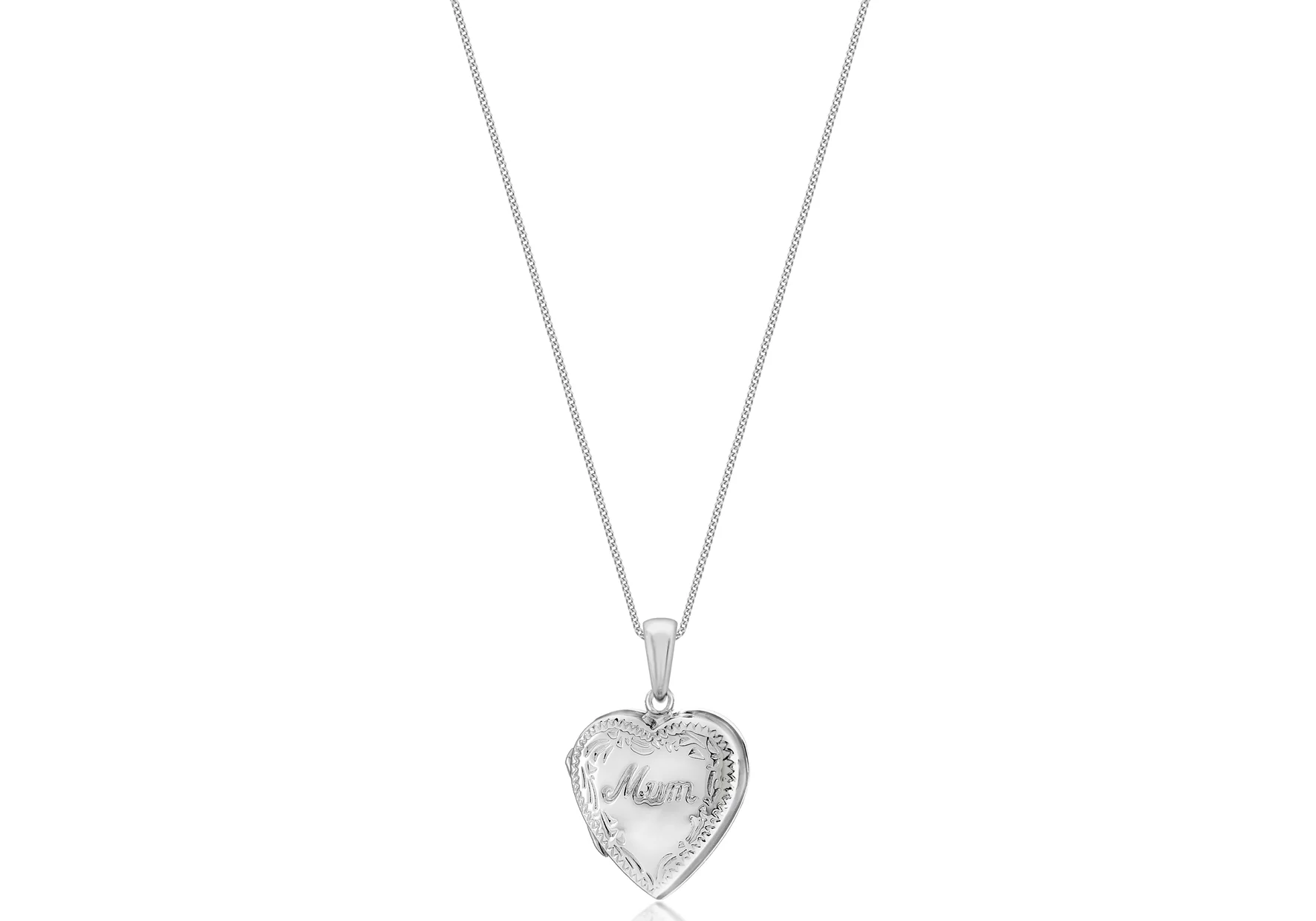 Sterling Silver 'Mum' Locket with Engraved Edge on 46cm Sterling Silver Chain - Image 2