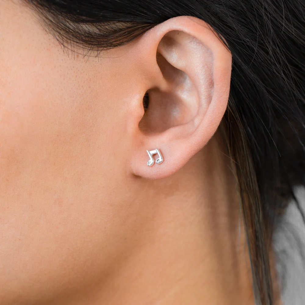 Sterling Silver Music Note Stud Earrings - Image 2