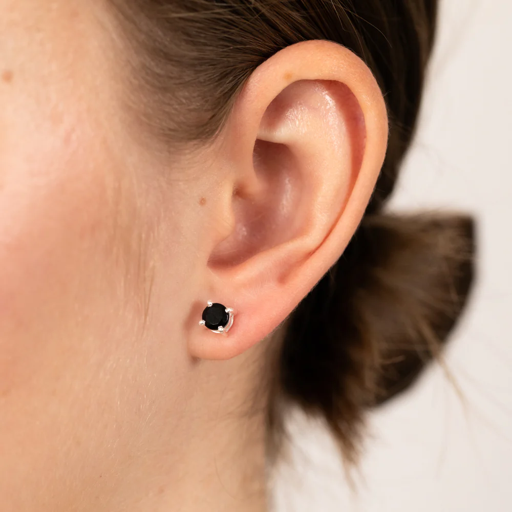 Sterling Silver Natural Black Onyx 5mm Stud Earrings - Image 2