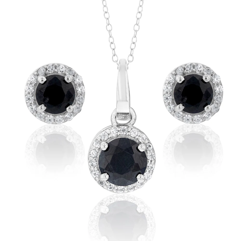 Sterling Silver Natural Enhanced Sapphire and White Zircon Set on Chain - Image 2