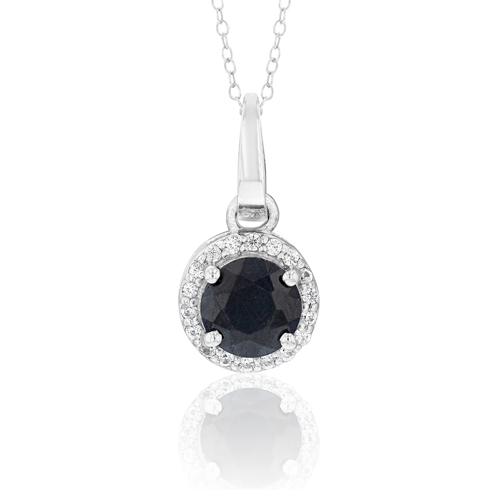 Sterling Silver Natural Enhanced Sapphire and White Zircon Set on Chain - Image 3