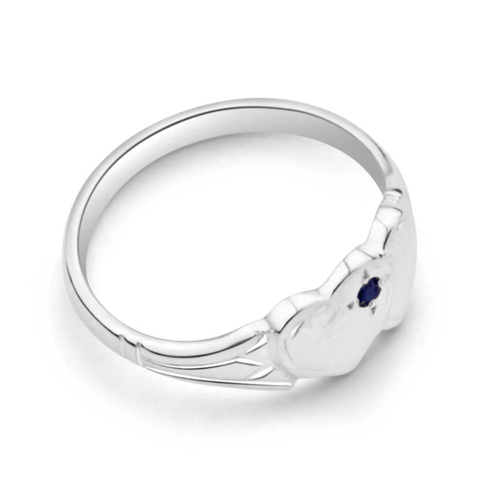 Sterling Silver Natural Sapphire 2Heart Signet Ring Size H - Image 2