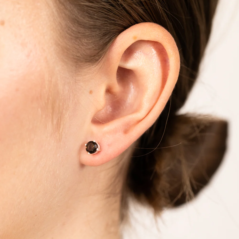 Sterling Silver Natural Smokey Quartz 5mm Stud Earrings - Image 2