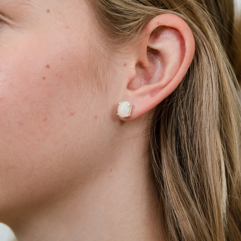 Sterling Silver Natural Solid Opal Oval Studs - Image 3