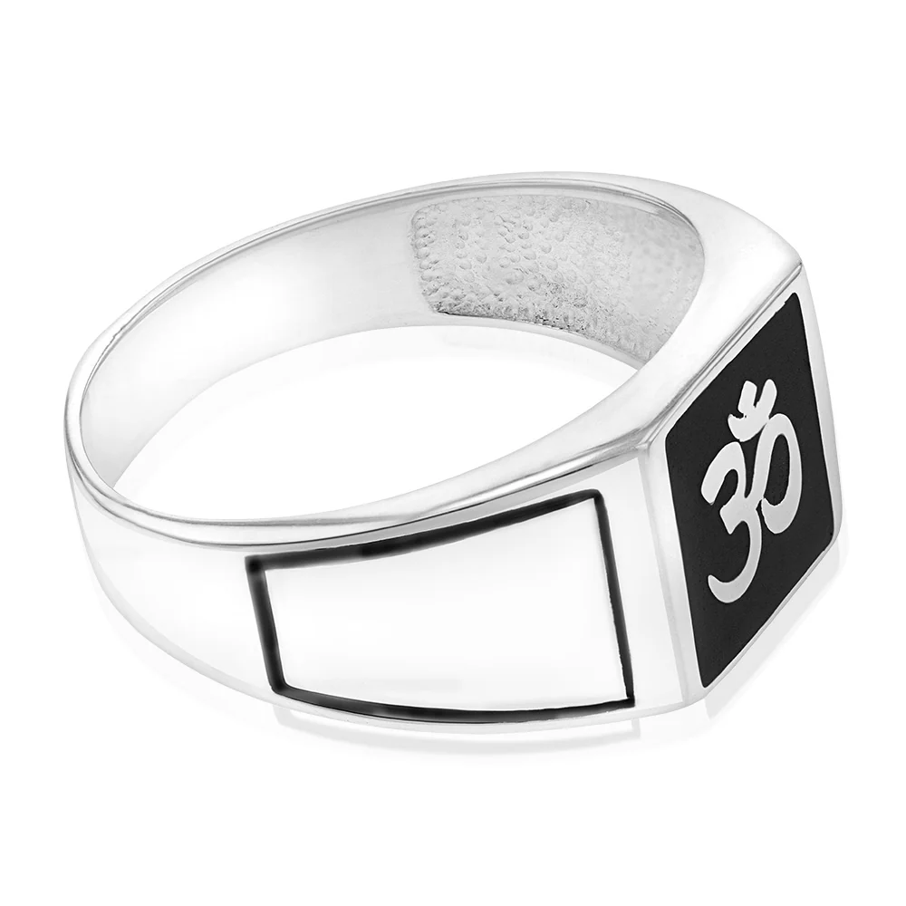 Sterling Silver "Om" On Black Square Gents Ring - Image 2