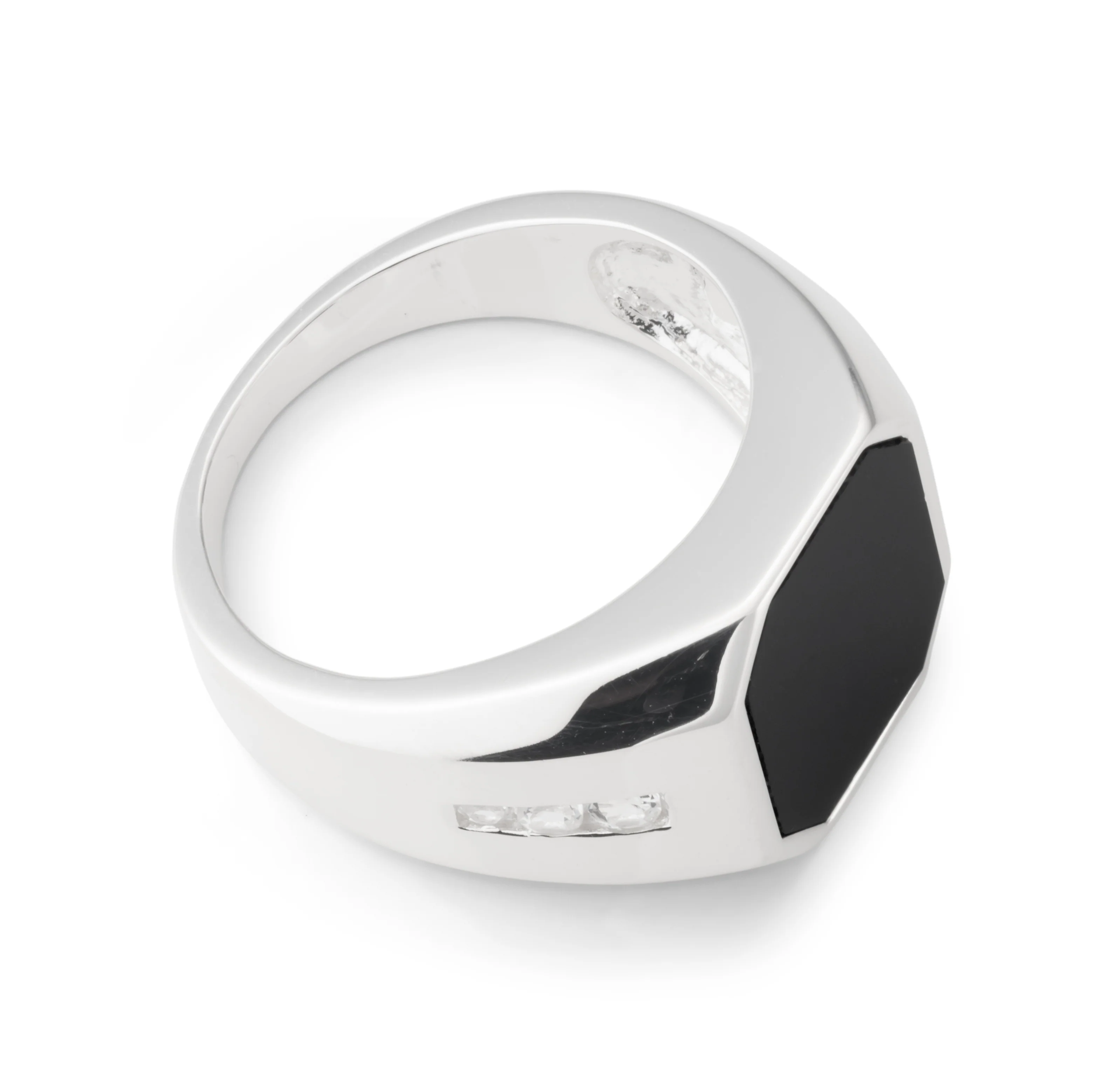 Sterling Silver Onyx and White Topaz Gents Ring - Image 2