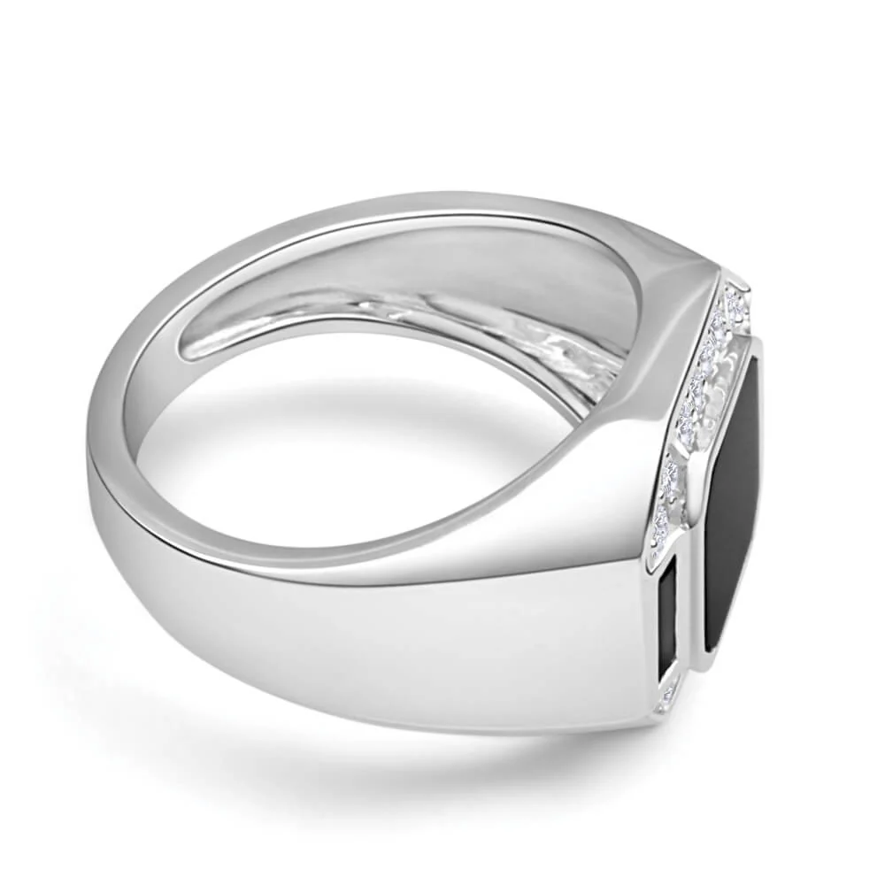 Sterling Silver Onyx + Cubic Zirconia Gents Ring - Image 2