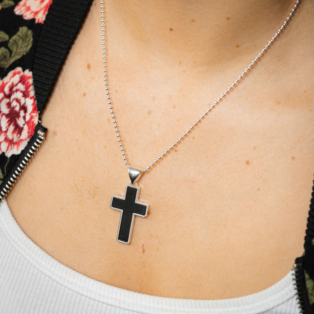 Sterling Silver Onyx Paste Black Cross On 50cm Ball Chain - Image 2