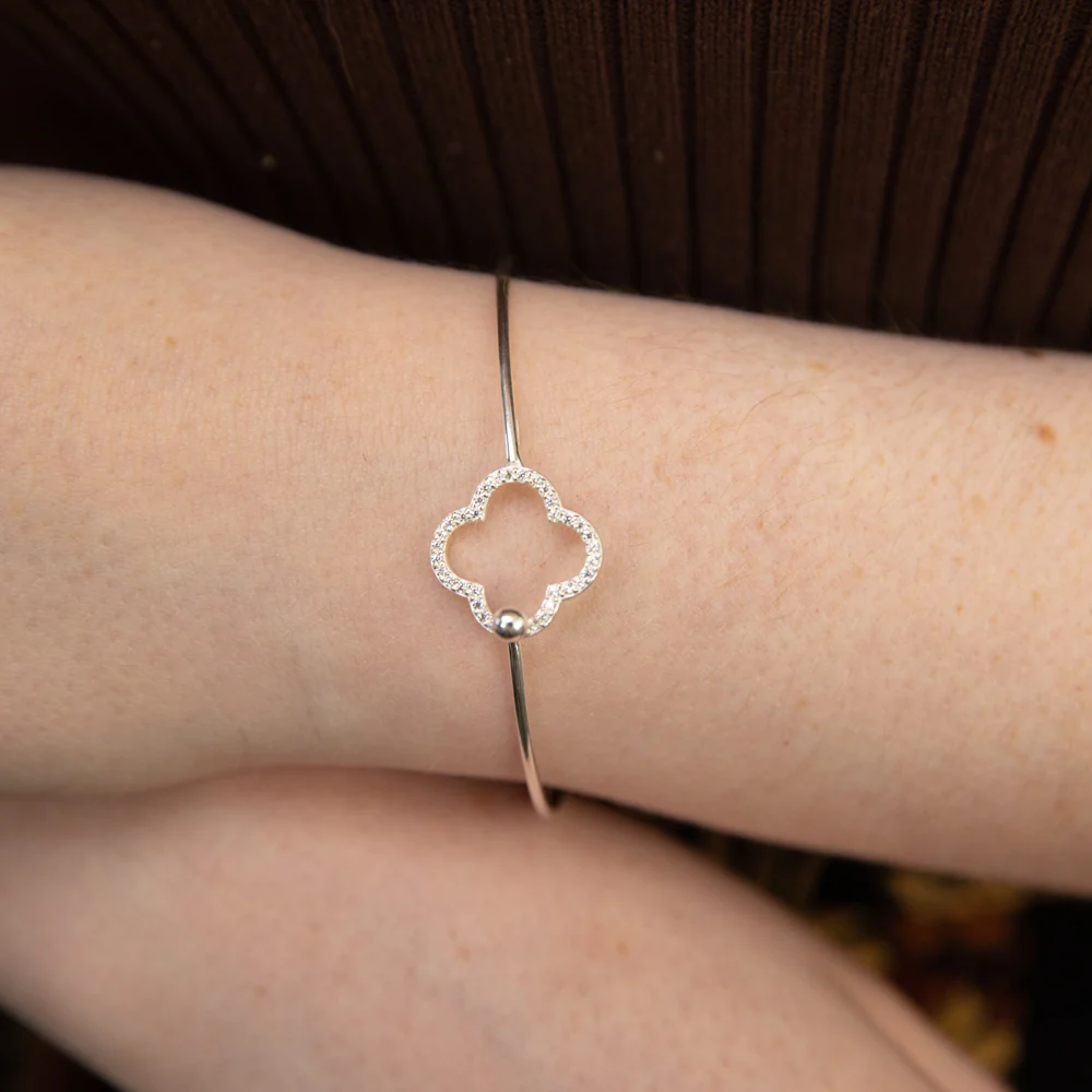 Sterling Silver Open Flower Plain Bangle - Image 2