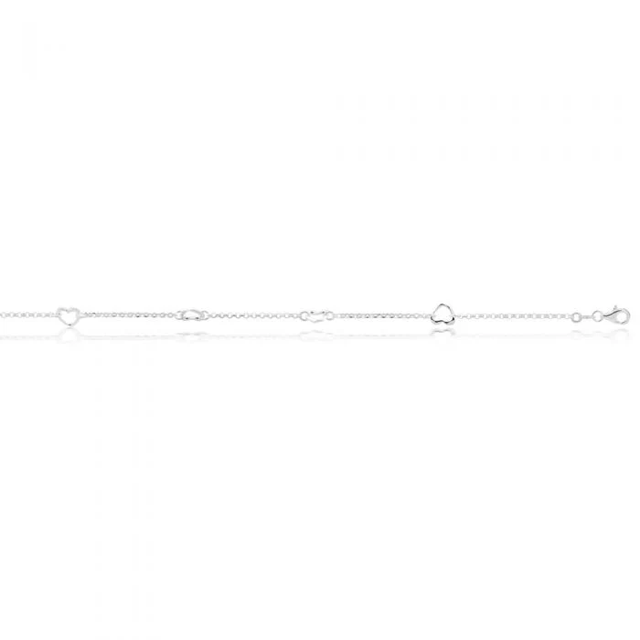 Sterling Silver Open Heart Charm Trace Link 25cm Anklet - Image 2