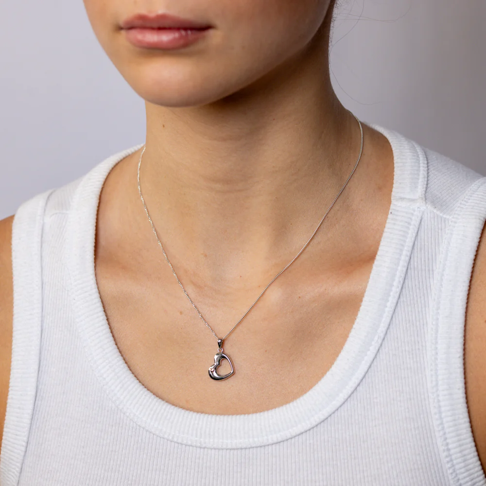 Sterling Silver Open Heart Pendant with Rose Gold Accent - Image 2