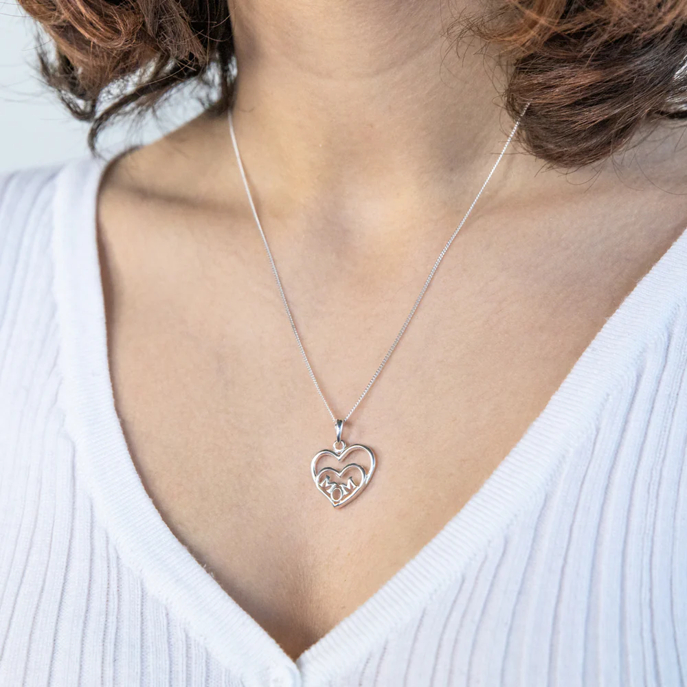 Sterling Silver Open Twin Hearts MOM Pendant - Image 2