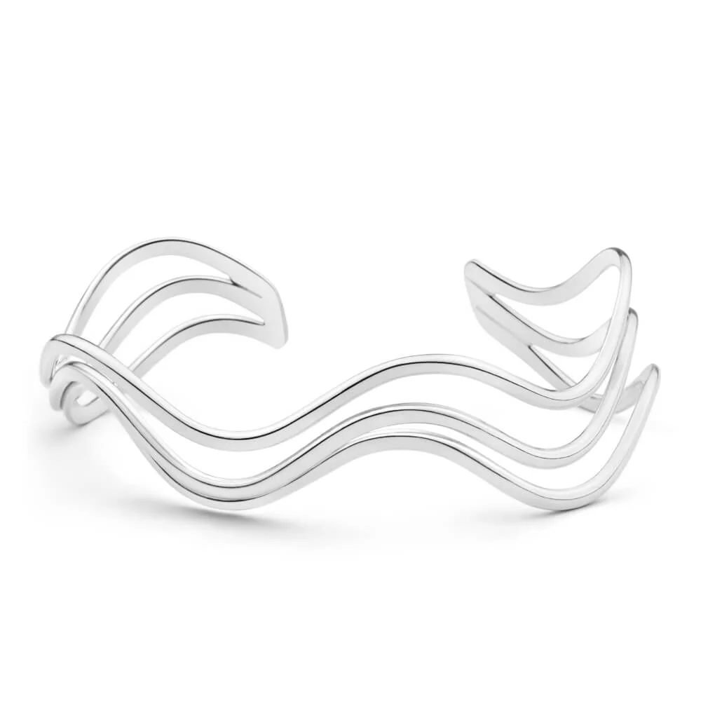 Sterling Silver Open Wave 63mm Bangle - Image 2