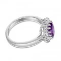 Sterling Silver Oval Cut Purple and White Halo Cubic Zirconia Ring - Image 2