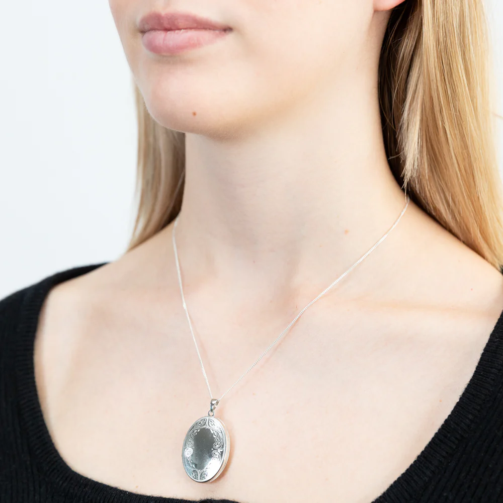Sterling Silver Oval Engraved Locket - Image 2