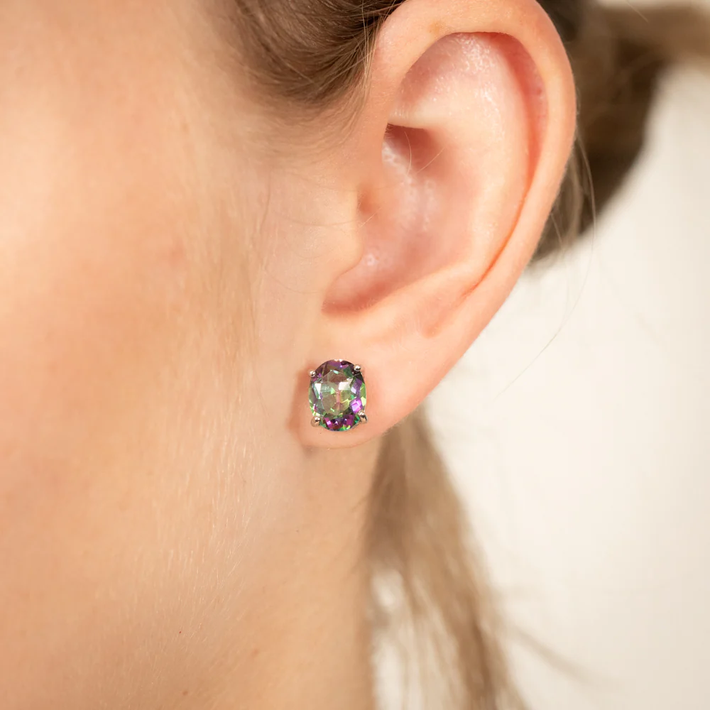 Sterling Silver Oval Mystic Quartz Stud Earrings - Image 2